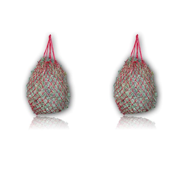 Extra großes Heunetz für Pferde – 5cmx5cm Maschen - artgerechte Fütterung verbesserte Verdauung Heusack für unterwegs Futtersack für Ponys Jungpferde alte Pferde Ziegen (2X rot)