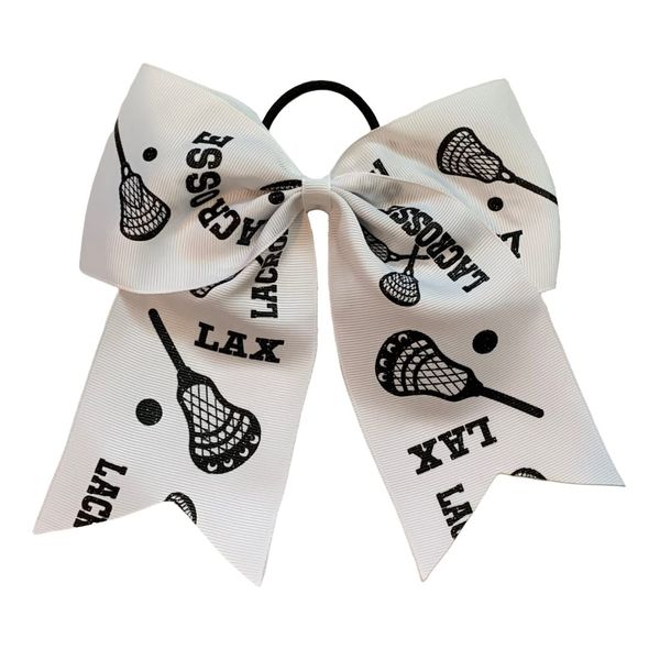 NEW "GLITTERY LACROSSE" Cheer Bow Pony Tail 7 Inch Girls Hair Cheerleading Games Sports Team Tournaments Lacrosse Ball Sticks Grosgrain Ribbon