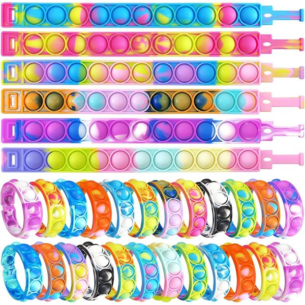 80 Pcs Random Pop Fidget Toy Fidget Bracelet, Wearable Push Poping Bubble Sensory Toys Stress Relief Finger Press Silicone Wristband for Kids and Adults ADHD ADD Autism Anxiety