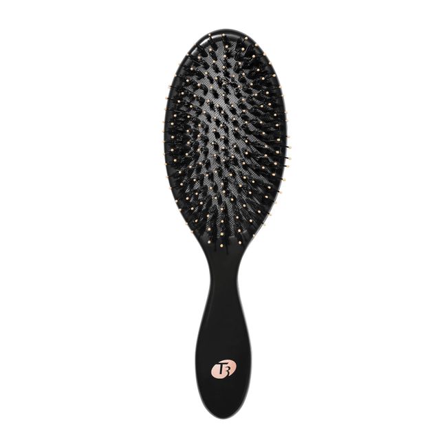 "T3 Polish & Shine Premium Vegan Boar and Nylon Oval Hairbrush with Dual Bristle Design for Smoothing and Detangling"