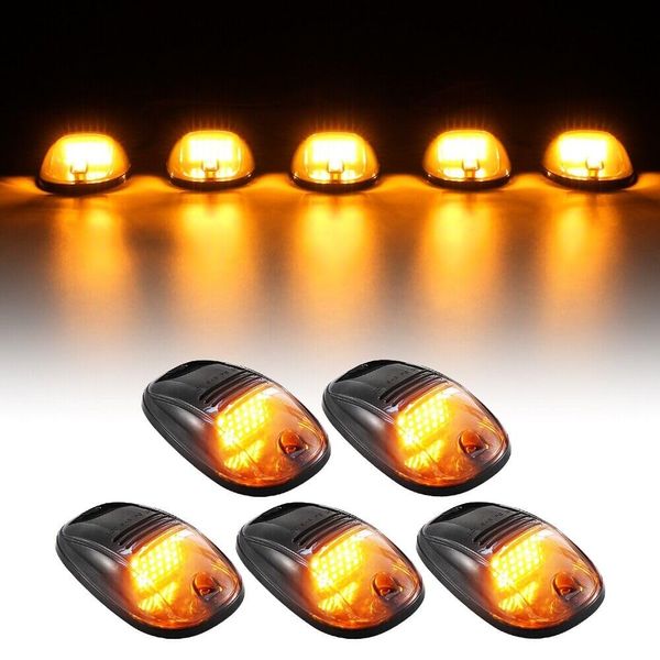 KOMAS 5X Amber 24 LED Smoke Cab Roof Running Top Marker Lights 264146BK Assembly Wire Harness Compatible with Dodge Ram 1500 2500 3500 4500 5500 2003-2018 Pickup Trucks