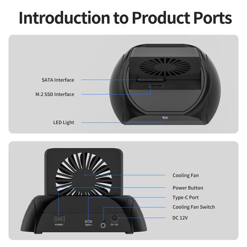 Xiaobi Hard Drive Docking Station, Pcie NVMe Adapter with Cooling Fan Superior Cooling Efficiency, External Hard Drive Reader Compatible with M.2 NVMe/SATA SSD & 2.5" and 3.5" SATA HDD SSD