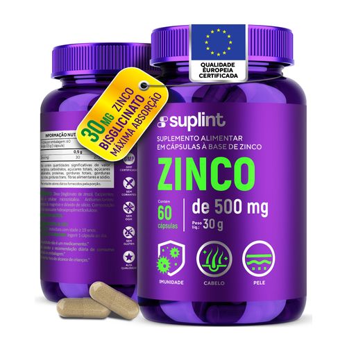 Zinco 30 mg Bisglicinato | Suplemento Vitamínico em Cápsulas Veganas | Sem Glúten e Não Transgênico – 60 Cápsulas