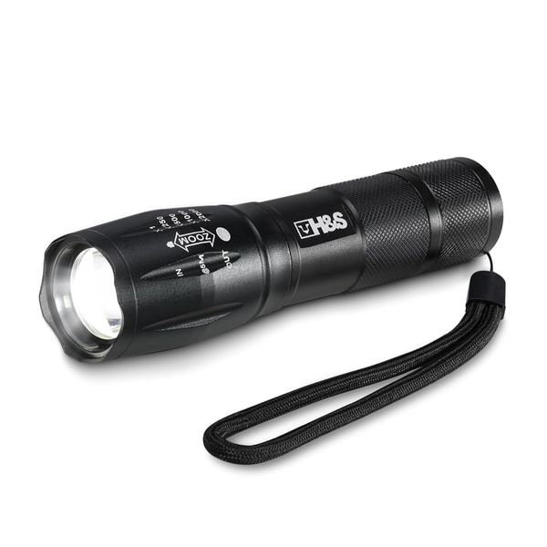 H&S T6 LED Super Bright Torch - Waterproof Tactical Flashlight with 5 Brightness Modes - Small Powerful Torches - AAA Batteries not Included