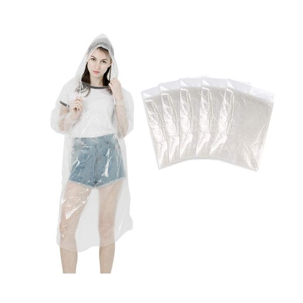 LEBEXY Transparent Rain Poncho Rain Cape Rain Coat Disposable Rain Poncho Cape with Hood for Festival Concert, PE, pack of 5