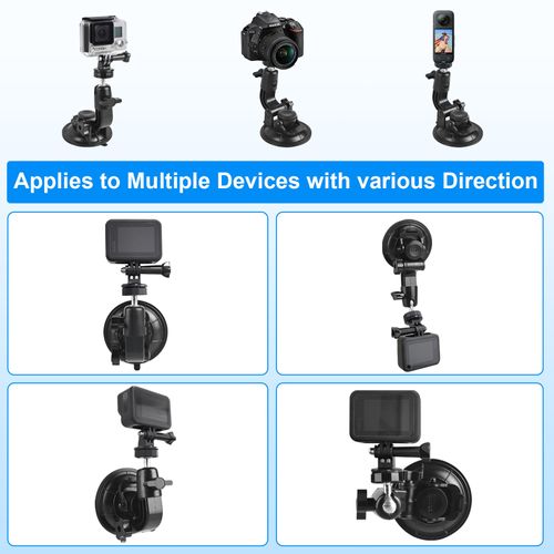 OctinPris Dash Cam Suction Cup Mount Windshield Camera Holder Stand 9CM with Phone Bracket for GPS Driving DVR Action Camcorder Video Record POV/VLOG Compatible with Gopro Hero, Insta360 Smartphone