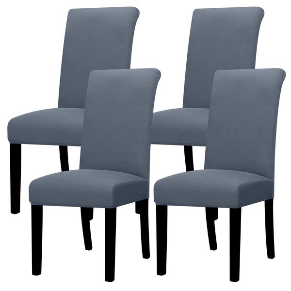 Lellen Dining Chair Covers Set of 4, Stretch Chair Covers Dining Chair Slipcovers Removable Washable Reusable Home & Kitchen Decor Protector Dining Room Chair Covers,Grey Blue