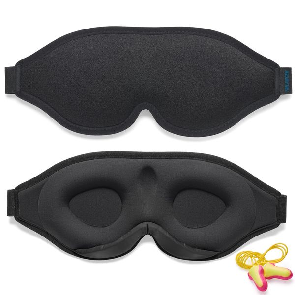 2023 Innovative Sleep Mask for Men and Women, Trilancer 3D 100% Light Blocking Design, Comfortable Eye mask, Blackout Blindfold for Sleeping, Nap, Meditation, Travel, with Earplugs (Black)