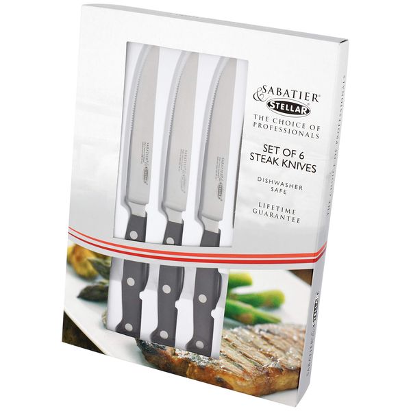 Stellar IS4O Set of 6 Sabatier Steak Knives with Serrated Edge Blades in Gift Box