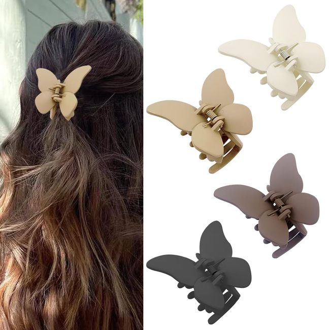 Yovell Butterfly Hair Clips 4 PCS Matte Hair Claw Clips for Thick Thin Hair, Non-slip Medium Clips for Women Girls Hair Accessories