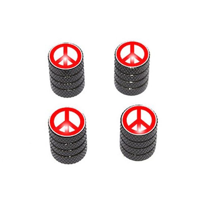 Peace Sign Red - Tire Rim Valve Stem Caps - Black