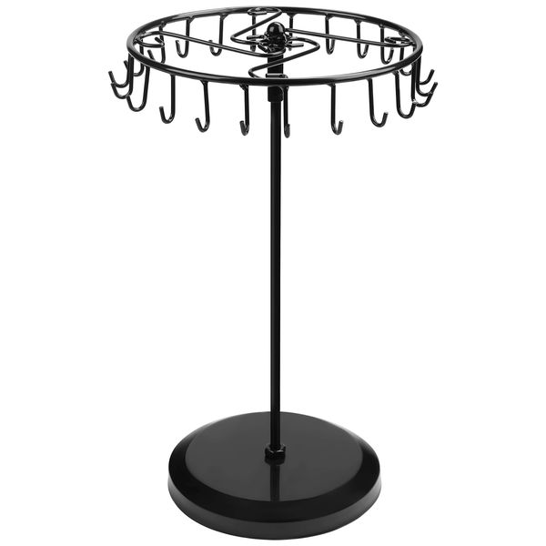 BELLE VOUS Black Metal Rotating Jewellery Holder Display Stand (23 Hooks) - H34.8 x W20.5cm / 13.70 x 8.07 Inches - Hanging Organiser Tower Rack - Storage for Necklaces & Bracelets, Rings & Earrings