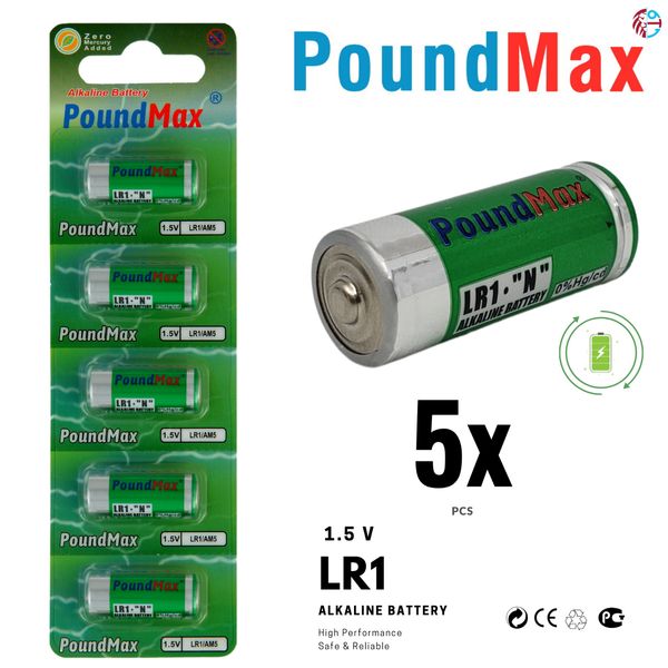 PoundMax LR1 / AM5 Batteries 1.5v Alkaline Battery Combo Pack - 5 Count