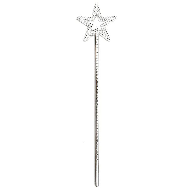 UOUYOO Silver 13 Inches Star Wand Angel Wand Sticks Princess Wand Fairy Wand Plating Wand Silver Star Wands for Halloween, Christmas, Thanksgiving, Holiday Shows