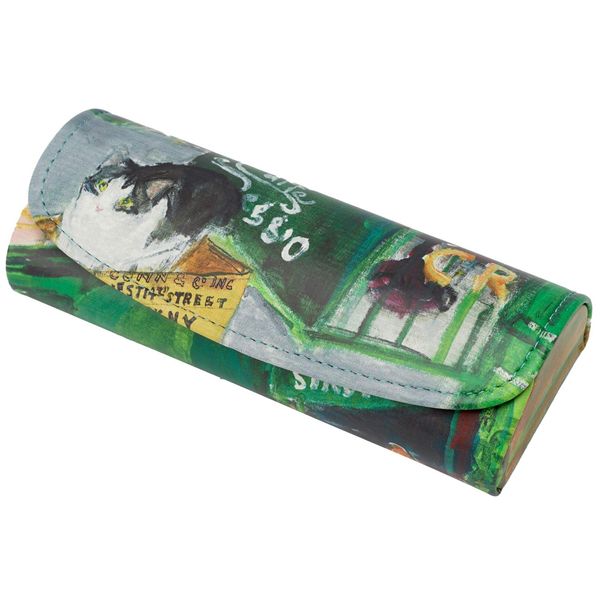 Pearl MAN-33 Glasses Case, Manhattaners, Green, Semi-Hard, Cat Pattern