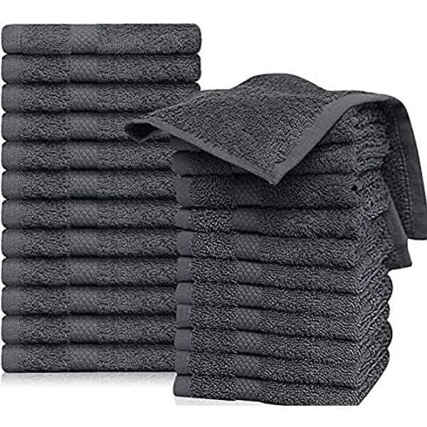 QUBA LINEN Grey Washcloths Pack of 24-12"x12" 100% Ring Spun Cotton Premium Soft Absorbent Quick Dry Luxurious wash Cloths Set Hotel Quality (Grey, 24Pack 12x12)