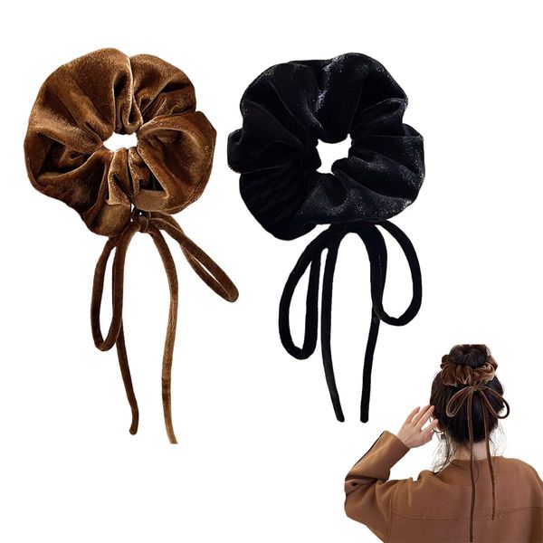 scicent Scrunchies Haargummi 2 Stück Samt Schleife Haargummis Gummibänder Haar Scrunchie Seil Lange Pferdeschwanzhalter Haarstyling Mode Zubehör für Frauen Mädchen - 5017