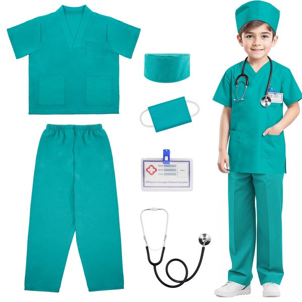 RioRand Doctor Costume for Kids,Toddler Nurse Scrubs with Accessories Cosplay Dress Up Doctor Pretend Playset For Boys Girls 3-11 Years