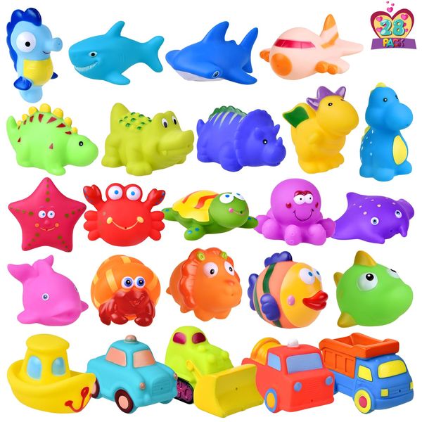 FUN LITTLE TOYS 24 Pcs Bath Toys for Toddlers, Sea Animals & Cars Squirter Bath Toys, No Mold Bathtub Toys with Storage Bag , Baby Bath Toys for Pool, Toddler Bath Toys for Easter Egg Fillers