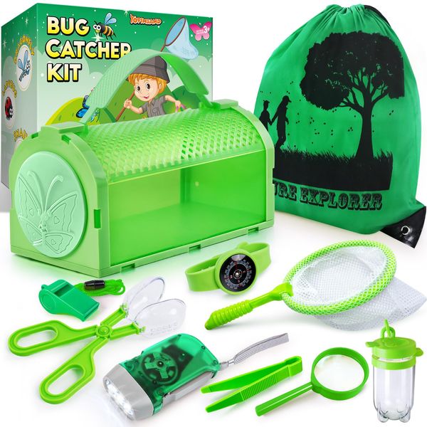 YOPINSAND Bug Catcher Kit & Outdoor Explorer Kit for Kids, 11 Pcs Bug Catching Kit with Toy Cage, Backpack, Flashlight, Manifying Glass, Toy Net, Outdoor Exploration Toys Gift for Boys Girls 3-12