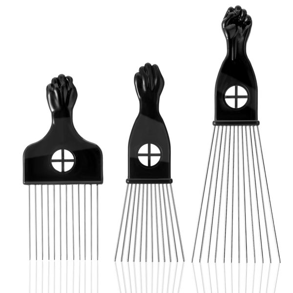 Giantree 3 Pack Metal Afro Hair Combs, Fist Design Wide Tooth Afro Pick Hair Combs Set for Men & Women, Natural Curly Afro Hair Hairdressing Styling Comb Styling Tool for Hair Care and Styling