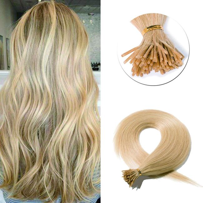 SEGO Pre Bonded Keratin Stick/I Tip Remy Human Hair Extension Cold Fusion Hair Piece for Women Smooth Straight 100 Strands/pack #24 Natural Blonde 16 inches 50g