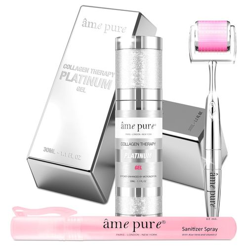 âme pure® CIT Face Roller Platinum Set Clinically Proven Anti-Pimple and Acne Scars Microneedle Treatment for Pure, Healthy Skin (0.5 mm Thermal Roller + Gel + Disinfectant)