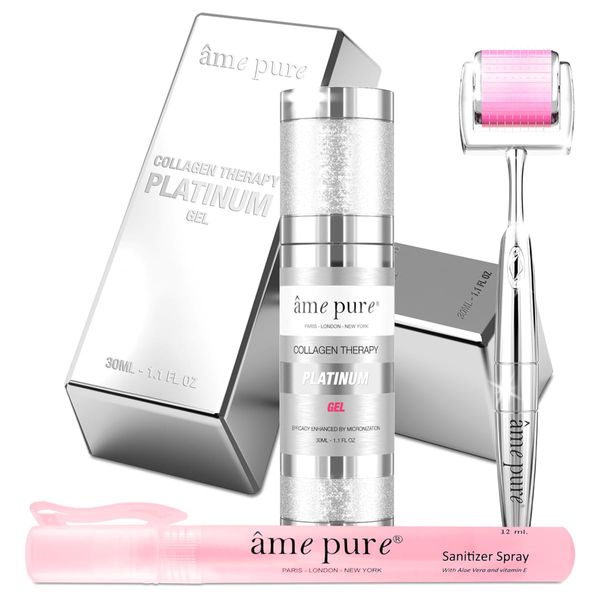 âme pure® CIT Face Roller PLATINUM SET Klinisch Erwiesene Anti-Pickel- und Aknenarben-Mikronadelbehandlung für Reine, Gesunde Haut (Dermaroller 0.5mm + Gel + Desinfektionsmittel)