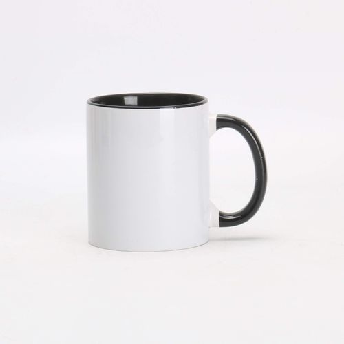 HomeVss 11oz White Ceramic Sublimation Coffee Mug With Solid Colors Inside and Handle， Mixed 6 Colors of Black, Red, Blue, Yellow, Green and Pink, Case of 6