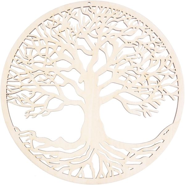 TSKDKIT Wood Tree of Life Wall Decor 28cm Round Tree of Life Wooden Wall Art Wood Tree of Life Cutout Hanging Decoration Wooden Tree Wall Sculpture for Home Gift