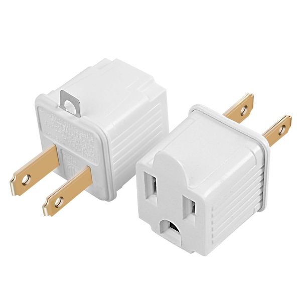 TENINYU Grounded Adapter 3-Prong to 2-Prong Outlet Converter - 3 Pin to 2 Pin Plug Socket Adapter Extension for Electrical Cord, Household, Workshops, Industrial, Machinery (2 Pack)