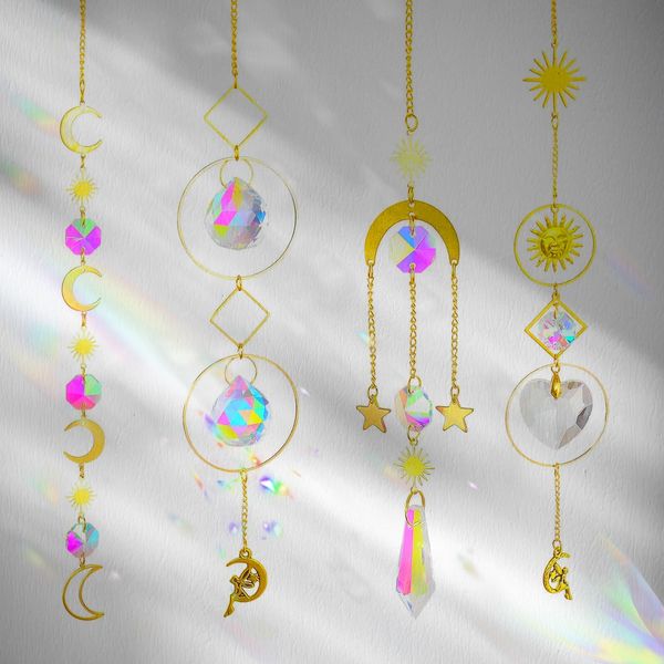 4PCS Crystal Suncatcher Sun Catchers for Windows Sun Catcher Rainbow Prism Suncatcher with Chain Pendant Crystal Balls for Window Bedroom Garden Office Party Decorations