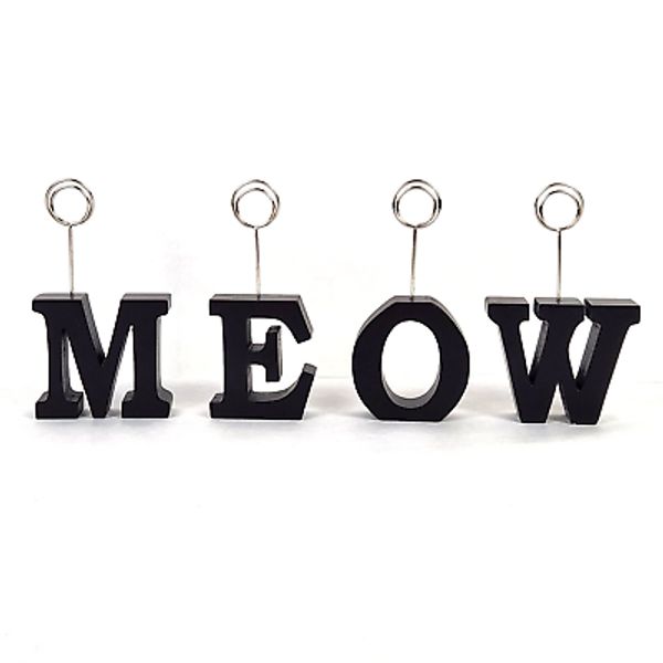 meow Place Card Holders Wooden Black Cat Kitty Letters