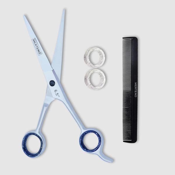 Professional Hair Cutting Scissors 6.5 inch Extremely Very Sharp Right-Hand Razor Edge Barber Scissors for Men and Women, Hair Cutting Shears Made of 420c Stainless Steel 4 Rings+1Comb (Silver)