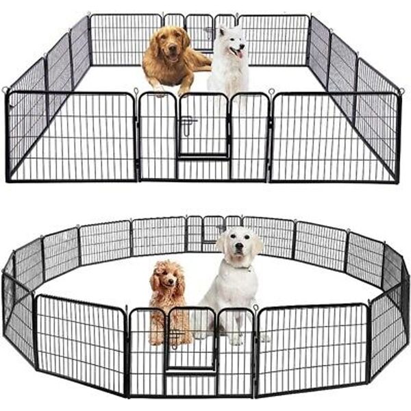 24'' H Pet Dog Playpen Fence Large Crate 16 Panels Pet Kennel with Door Outdoor