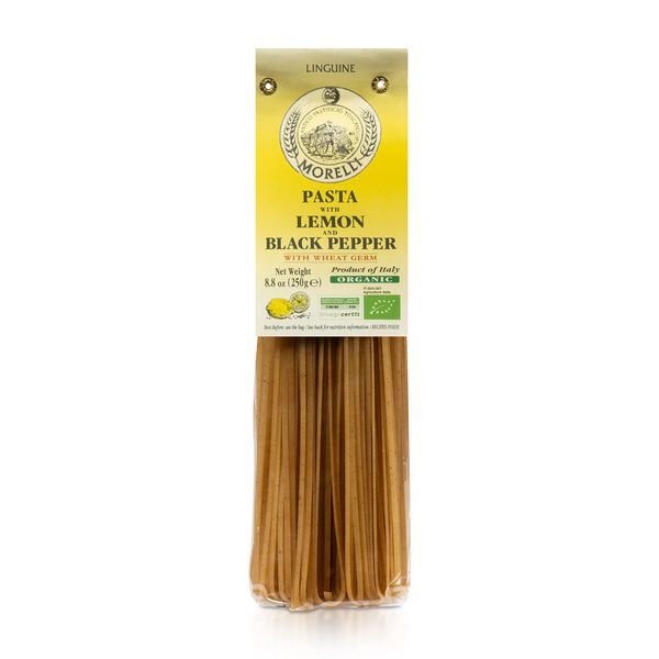 Morelli Lemon Pepper Linguine Pasta with Wheat Germ - Linguine Organic Pasta - Naturally Flavored Pasta Made in Italy - Imported Italian Pasta from Italy - 8.8 Ounce