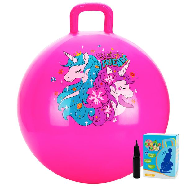 U&C Planet Hopper Ball Jumping Ball Bouncy Ball with Handle for Kids Age 3-6 Sit and Bounce 18 inches Hopping Ball with Pump