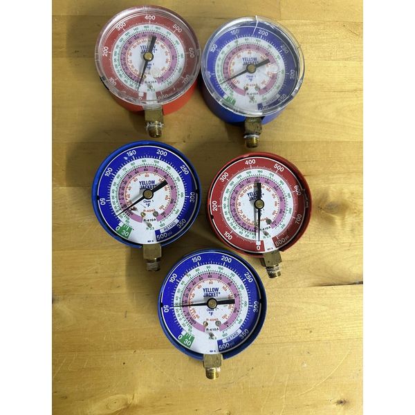 5 Yellow Jacket 49138 Blue Red Manifold Pressure Gauge 3 1/8" Low Side