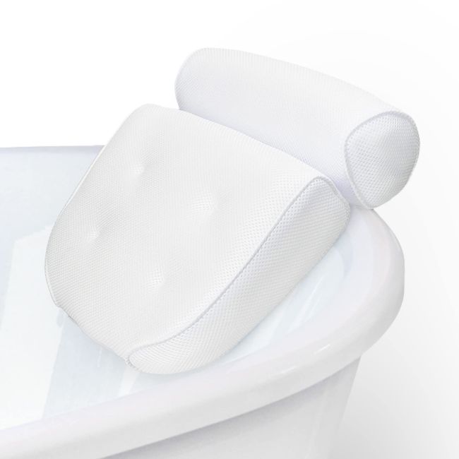 Navaris Bath Pillow Large Anti-Slip Cushion for Head Neck Shoulders - Hot Tub Home Spa Relaxation 4 Suction Cups Eco-tex Standard 100 - White