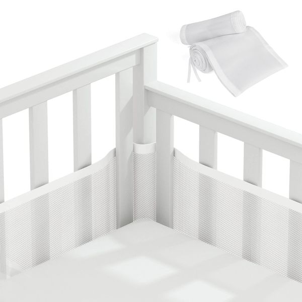 Vicloon Cot Bumper, 2Pcs Breathable Mesh Cot Liner, Crib Rail Cover Baby Crib Bumper, Baby Boys Girls Nursery Breathable Crib Bed Liner Bumper (White）