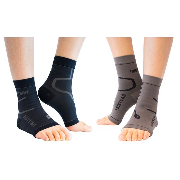 Thirty48 Plantar Fasciitis Socks, 20-30 mmHg Foot Compression Sleeves for Ankle/Heel Support, Increase Blood Circulation, Relieve Arch Pain, Reduce Foot Swelling (Black & Grey (2 Pairs), X-Large)