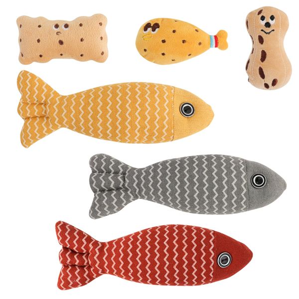 JUPSK Catnip Toys for Cats, 6PCS Cat Chew Toys Fish Biscuits Interactive Cat Teething Toy for Indoor Cats Adult Kitten