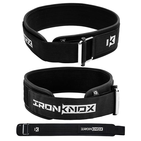 IronKnox Premium Weight Lifting Belt, 4 Inch Weight Belt for Men and Women with Self Locking Metal Buckle for Maximum Support, Weightlifting Belt for Squat or Deadlift, Durable Gym Belt for Men (Black, Medium)