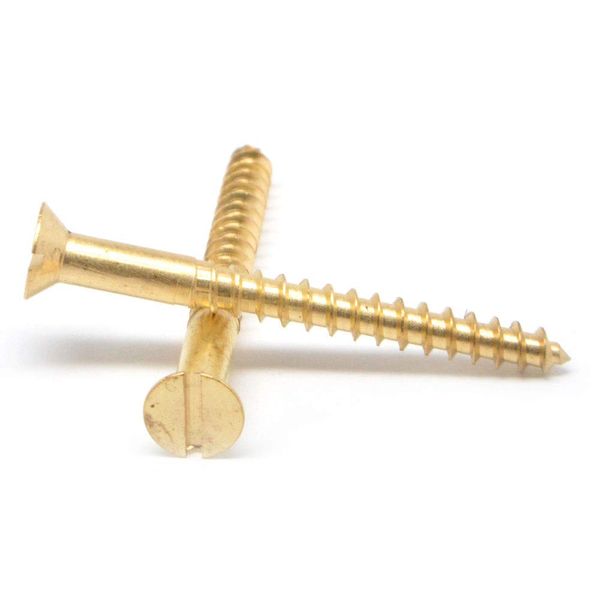 #10 x 2 Wood Screw Slotted Flat Head Brass Pk 50