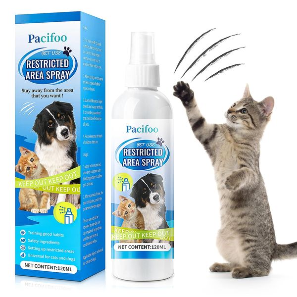 Pacifoo Cat Deterrent Spray, 120ML Cat Repellent Indoor for Cat and Kittens, No Scratch Spray for Cats and Dogs, Anti Pet Spray for Furniture, Curtains, Sofas, Indoor & Outdoor Keep Cat Off