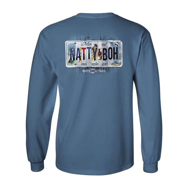 Natty Boh License Plate (Indigo Blue) / Long Sleeve Shirt - Small / Blue