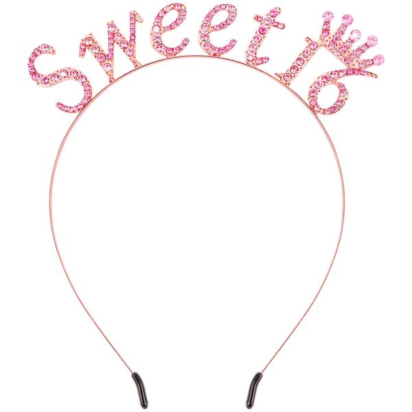 Atoden Sweet 16 Birthday Headband Pink Princess Tiara Crown 16th Birthday Decorations for Girls Sweet Sixteen Gifts for Teen Girls Sweet 16 Party Decorations Happy Birthday Accessories for Women