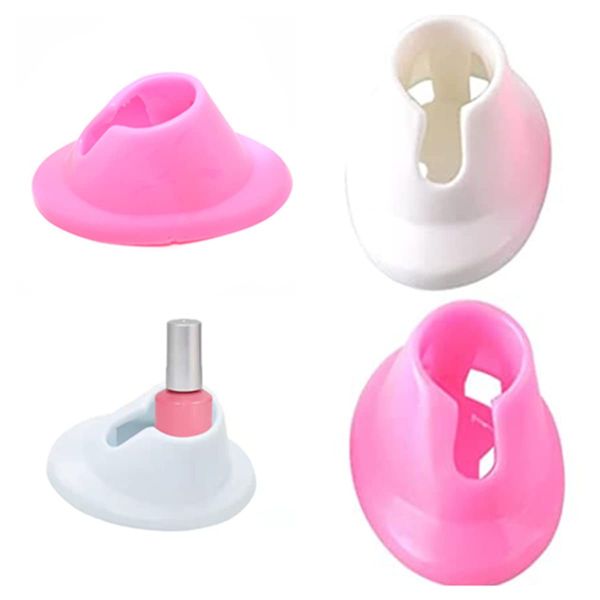 AISIBO Soft Rubber Nail Polish Bottle Holder, 4PCS Nail Polish Ring Holder, Stand Manicure Display Tools for Nail Art Design Painting Salon DIY(White Pink)