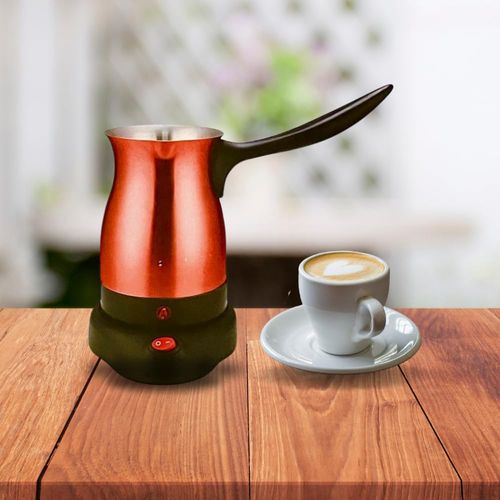 Electric Turkish Coffee Maker Warmer Kettle Pot Premium Quality Stainless Steel Cool Touch Handle Travel Size, Fast Boil & Keeps Water Boiling for Arabic & Greek Coffee, Tea, & Hot Drinks 0.3L