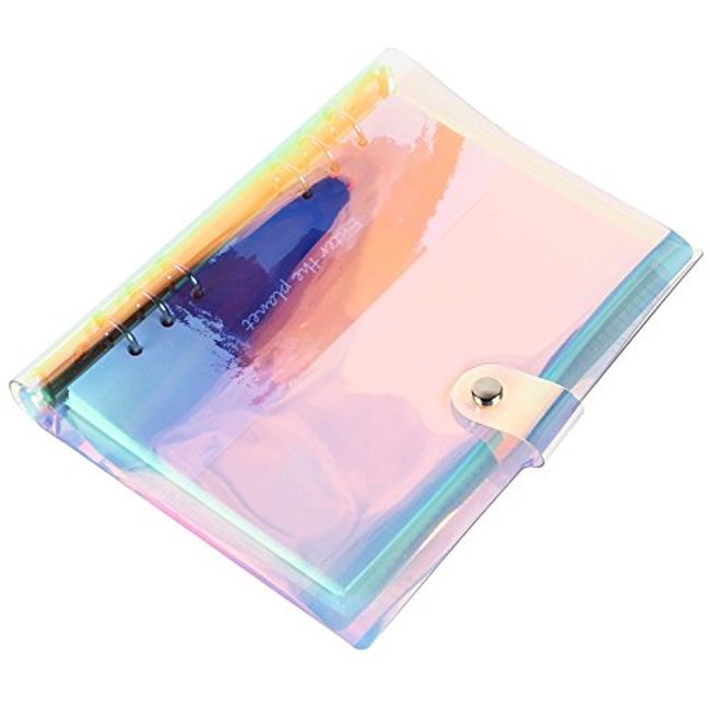 Chris.W A5 6-Ring Binder Cover Refillable Notebook Shell with Snap Button Closure for Ring-Bound Planner Pages, Dazzling Rainbow Color(Inner Paper Not Included)